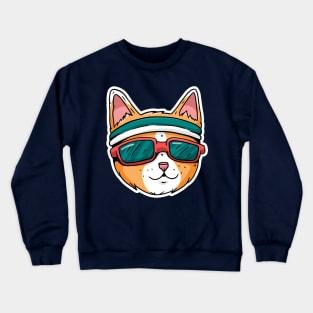 cat wearing a headband and sunglasses Crewneck Sweatshirt